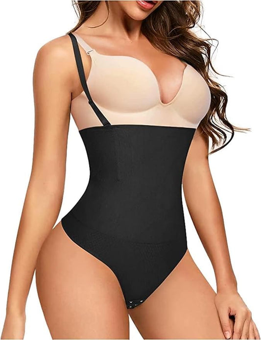 ShaperQueen102A Thong - Women Shapewear Panty Bodysuit High-Waisted Tummy Control Sexy Faja Girdle Cincher Body Shaper - color: Black, size: XX-Large