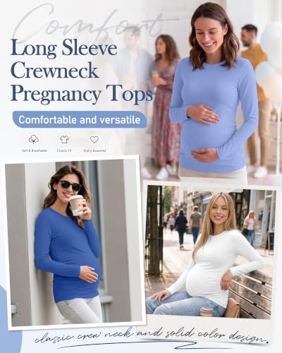 Locoowai 4 Pack Long Sleeve Maternity Underscrub Tops for Nurses - color: Black, White, Sapphire Blue, Sky Blue, size: X-Large