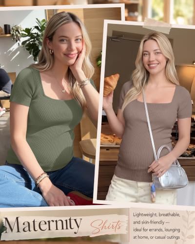 Ficerd 4 Pack Women's Maternity Shirts - color: Gray Green, Coffee, White, Black, size: X-Large