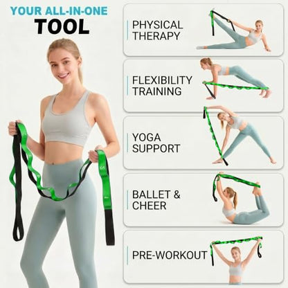 Acozycoo Stretching Strap with Loops for Physical Therapy,Knee,Calf,Back - color: Green, size: Length: 86 Inch, Width: 1.5 Inch