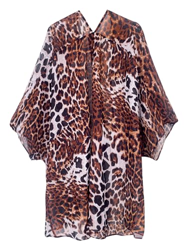 Moss Rose Women's Beach Kimono Coverup Sheer Chiffon Open Front Cover Ups - color: Leopard Print