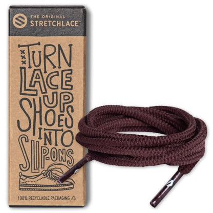 THE ORIGINAL STRETCHLACE Round Elastic Stretch Shoelaces, Boots, Sneakers - color: Dark Brown, size: 30" Inches (77 cm)