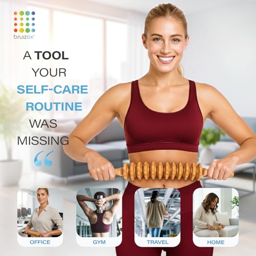Bruizex Lymphatic Drainage Massage Roller Stick - Wooden Massage - size: Wooden Massager