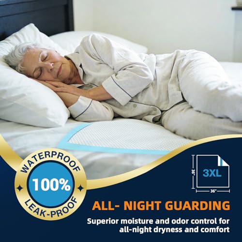 AAY Disposable Bed Pads with Adhesive Strips 36" x 36" (50 Count) - size: 36"X36"-50 with Adhesive