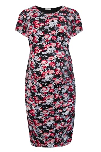Smallshow Women's Short Sleeve Maternity Dress Ruched Pregnancy Clothes - color: Rose Black, size: X-Large