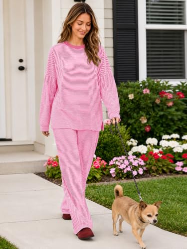 Sexyasasii Women's 2 Piece Striped Lounge Set Maternity Pajama Sets - color: Pink, size: Medium