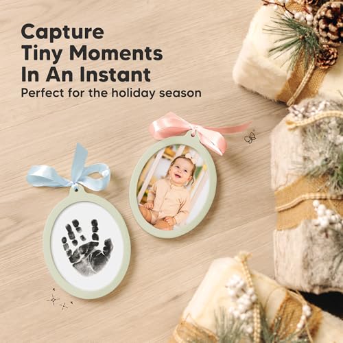 Inkless Baby Hand and Footprint Kit, Two-Sides Ornament (Oval/Sage) - color: Sage