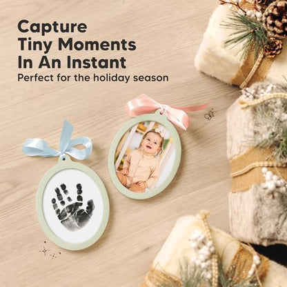 Inkless Baby Hand and Footprint Kit, Two-Sides Ornament (Oval/Sage) - color: Sage