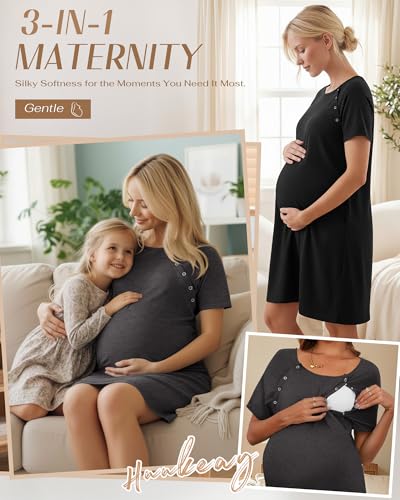 Huukeay 2 Pack Labor and Delivery Hospital Gown - color: Black, Dark Gray, size: XX-Large