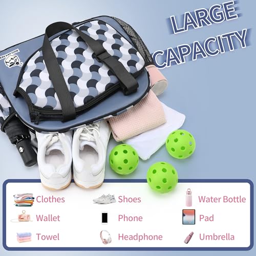 Boulder Bee Pickleball Tote Bag for Women with Paddle Holder - color: Blue wave