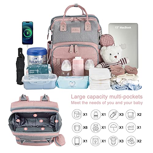 JOLLITO Diaper Bag Backpack with Changing Station, Baby Registry Search - color: Pink