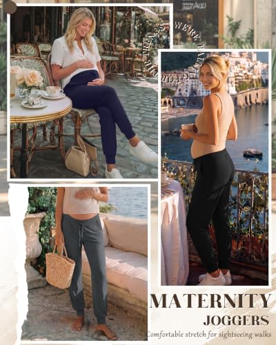 3 Pack Women Maternity Pants Pregnancy Lounge Jogger - color: Black, Dark Gray, Navy Blue, size: X-Large