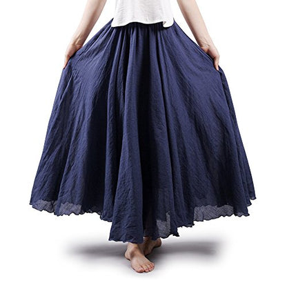 Women's Cotton Long Flowy Rave Renaissance Maxi Skirt - color: Navy Blue, size: Medium