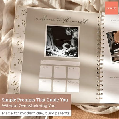 Peachly Unisex Baby Memory Book - First Year Baby Book Keepsake - Olive - color: Olive