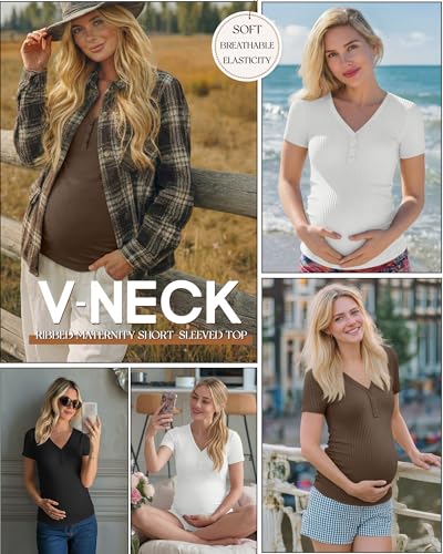 3 Pack Women's Maternity Shirts - color: Black, White, Coffee, size: Small