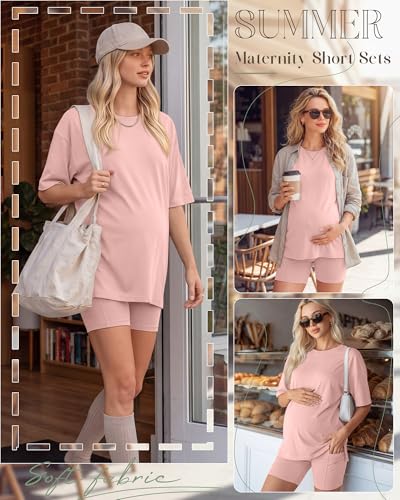 Huukeay Women's Maternity Set 2 Piece Outfits - color: Flesh Pink, size: Large