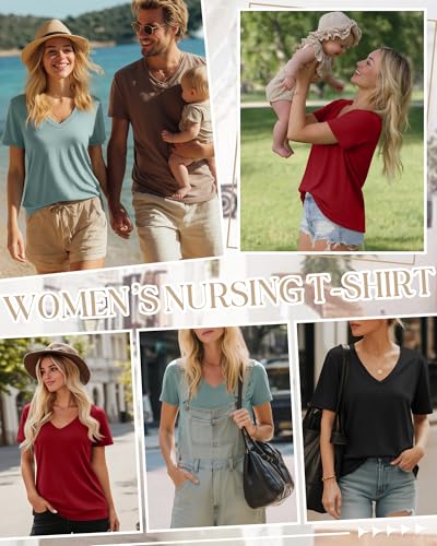 3 Pack Women's Nursing Tops Breastfeeding Shirts - color: Black, Gray Green, Red, size: Small