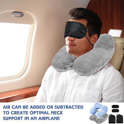 Sintuff 2 Inflatable Neck Pillow Airplane Travel, Light Gray and Sky Blue - color: Light Gray and Sky Blue