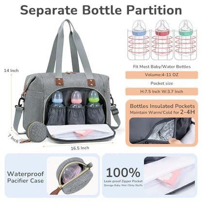 Tenot Diaper Bag Tote, Baby Diaper Bag with Pacifier Case Grey - color: Grey, size: Large