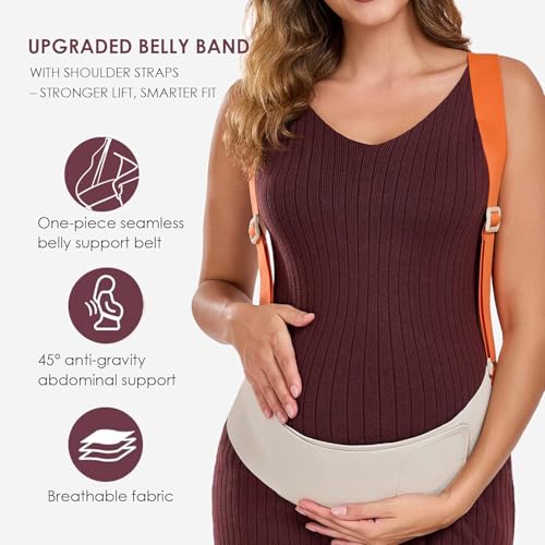 Belly Bands for Pregnant Women with Adjustable Support Brace Straps - color: Beige L