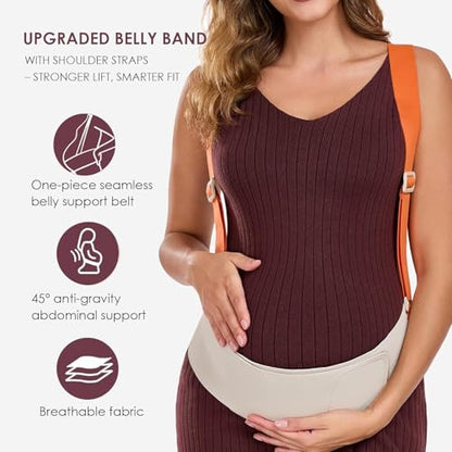 Belly Bands for Pregnant Women with Adjustable Support Brace Straps - color: Beige L