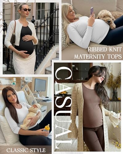 Neer 3 Pack Women's 3/4 Sleeve Crew Neck Maternity Tops - color: Coffee, White, Black, size: Medium