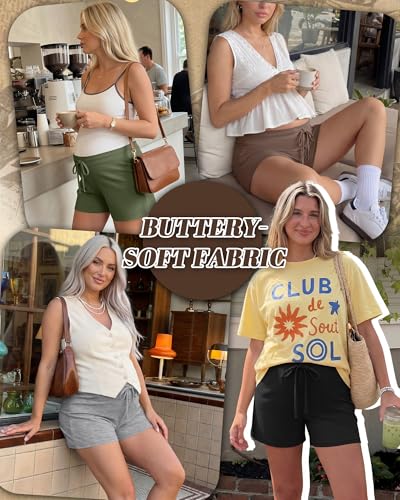 4 Pack Women's Maternity Casual Shorts - color: Army Green, Coffee, Light Gray, Black, size: Large