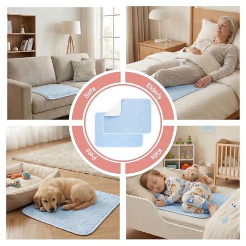 2 Pack QuiltedWaterproof Pads for Bed Washable 18x24 Inch Blue - color: Blue, size: 18"x24"