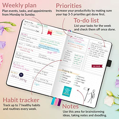 GoGirl Planner for Women, Undated Weekly Agenda Journal, Black - color: Black, size: A5 (5.8'' x 8.3'')