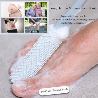 Toe Cleaning Brush with 15.7" Long Handle, Foot Scrubber in Shower - color: Pink