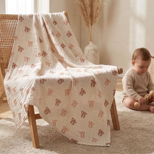 Muslin Swaddle Blankets for Newborn, Cotton Receiving Blanket - color: Bear Checkered