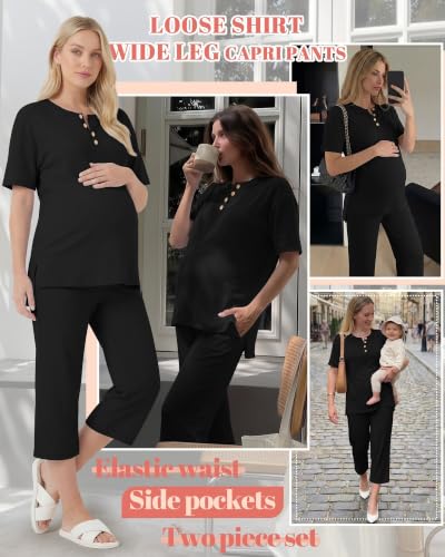 2 Piece Maternity Outfit for Women - color: Black, size: Medium