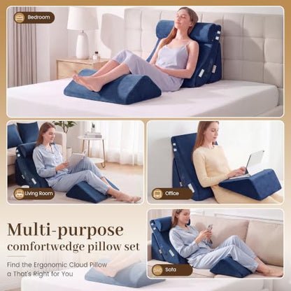 4PCS Wedge Pillow Set, Incline Pillow for GERD & Heartburn Relief - color: Full Navy