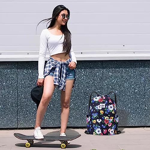 XEYOU Drawstring Backpack Bag Sport Gym Sackpack Beach Cinch Bag - color: Colorful Flowers