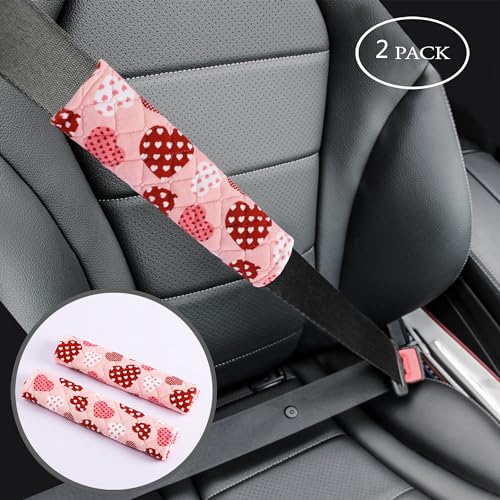 Amooca 2 Pack Seat Belt Covers Soft Shoulder Pad for Cars & Backpack - color: Pink Heart
