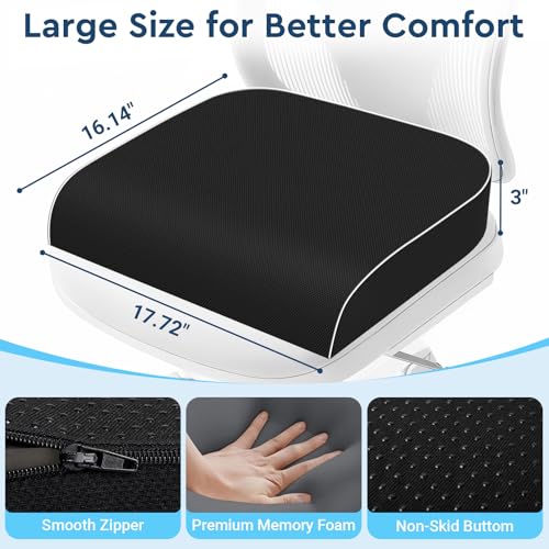 Seat Cushion, Memory Foam Office Chair Cushion, Black, Large - color: Black, size: Large