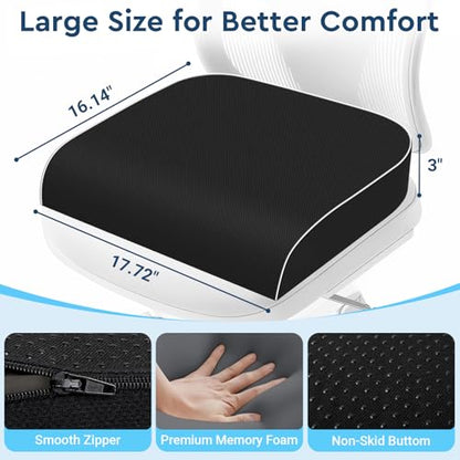 Seat Cushion, Memory Foam Office Chair Cushion, Black, Large - color: Black, size: Large