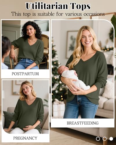 Women’s Waffle Knit Nursing Shirts Regular Fit - color: Army Green, size: Medium