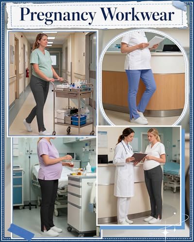 3 Pack Comfy Women's Maternity Scrub Pants - color: Light Blue, Dark Gray, Black, size: X-Large