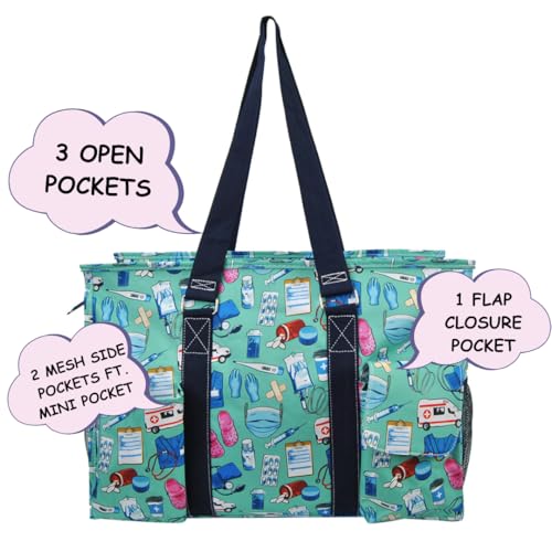 NGIL Work Tote Bag with Exterior Pockets - color: Ngil Zip-scrub Life- Navy