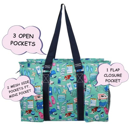 NGIL Work Tote Bag with Exterior Pockets - color: Ngil Zip-scrub Life- Navy