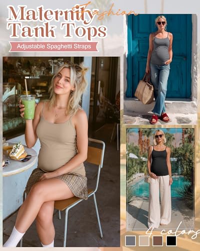 4 Pack Maternity Tank Tops - color: Dark Gray, Apricot, Coffee, Black, size: Large