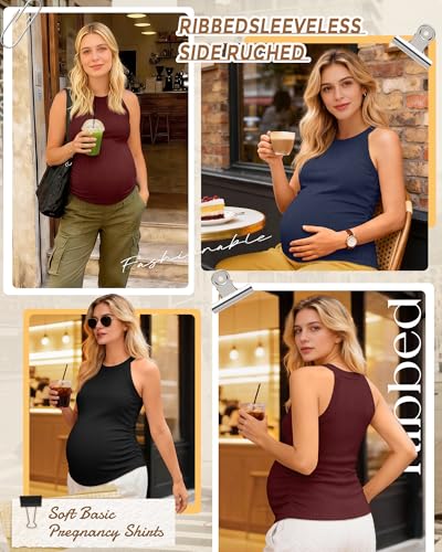 3 Pack Women's Maternity Tank Tops - color: Black, Navy Blue, Wine Red, size: X-Large