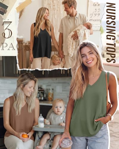 3 Pack Womens Maternity Nursing Tank Top - color: Gray Green, Coffee, Black, size: X-Large