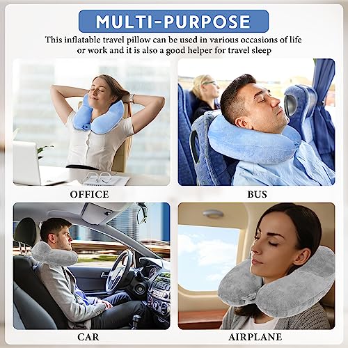 Sintuff 2 Inflatable Neck Pillow Airplane Travel, Light Gray and Sky Blue - color: Light Gray and Sky Blue