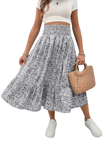 OYOANGLE Women's Maternity Skirt Boho Floral Midi Skirt Pregnancy Skirt - color: Black and White, size: Medium