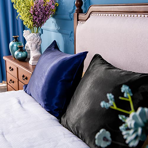 NTBAY Queen Satin Pillowcases, Set of 2, Black - color: Black, size: 2 x Queen (20 x 30 Inches)