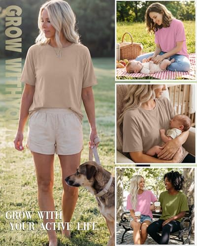 3 Pack Women's Oversized Nursing Tops - color: Light Khaki, Pink, Grass Green, size: XX-Large
