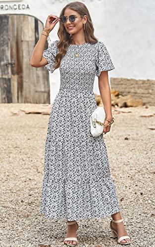 PRETTYGARDEN Women's 2026 Summer Casual Flutter Sleeve Floral Maxi Dress - color: White, size: Small