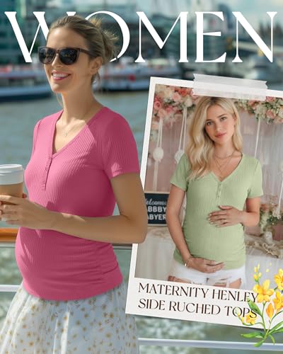3 Pack Women's Maternity Shirts - color: Avocado Green, Light Green, Rose Pink, size: X-Large